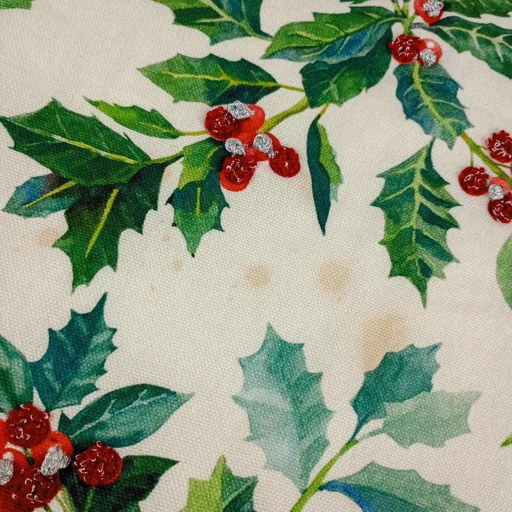 Secret Celebrity Christmas Holly Berry Table Runner White Red Green Glitter 68in